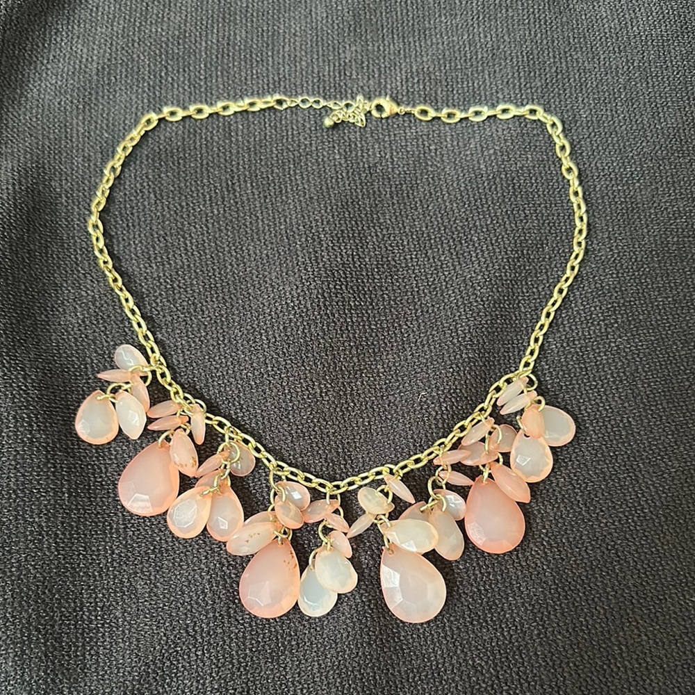 Gold and Pink Teardrop Necklace